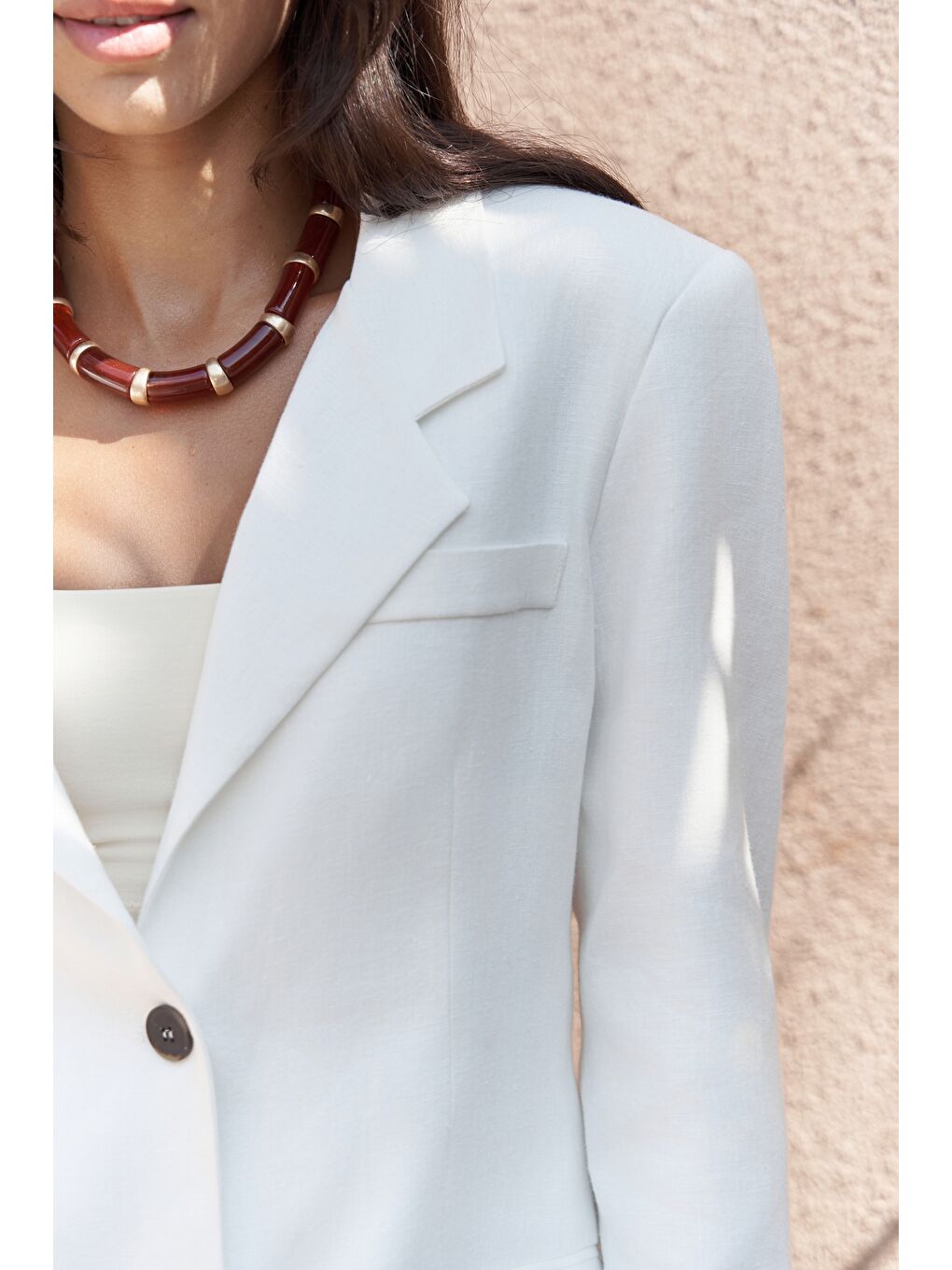 Brenna Beyaz Keten Blazer-6