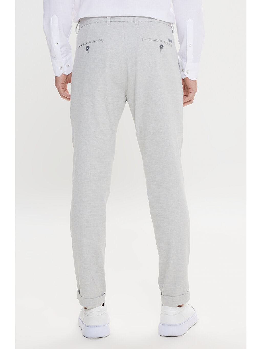 Erkek Gri Pamuklu Slim Fit Dar Kesim Beli Bağlamalı Yan Cep Armürlü Esnek Pantolon-6