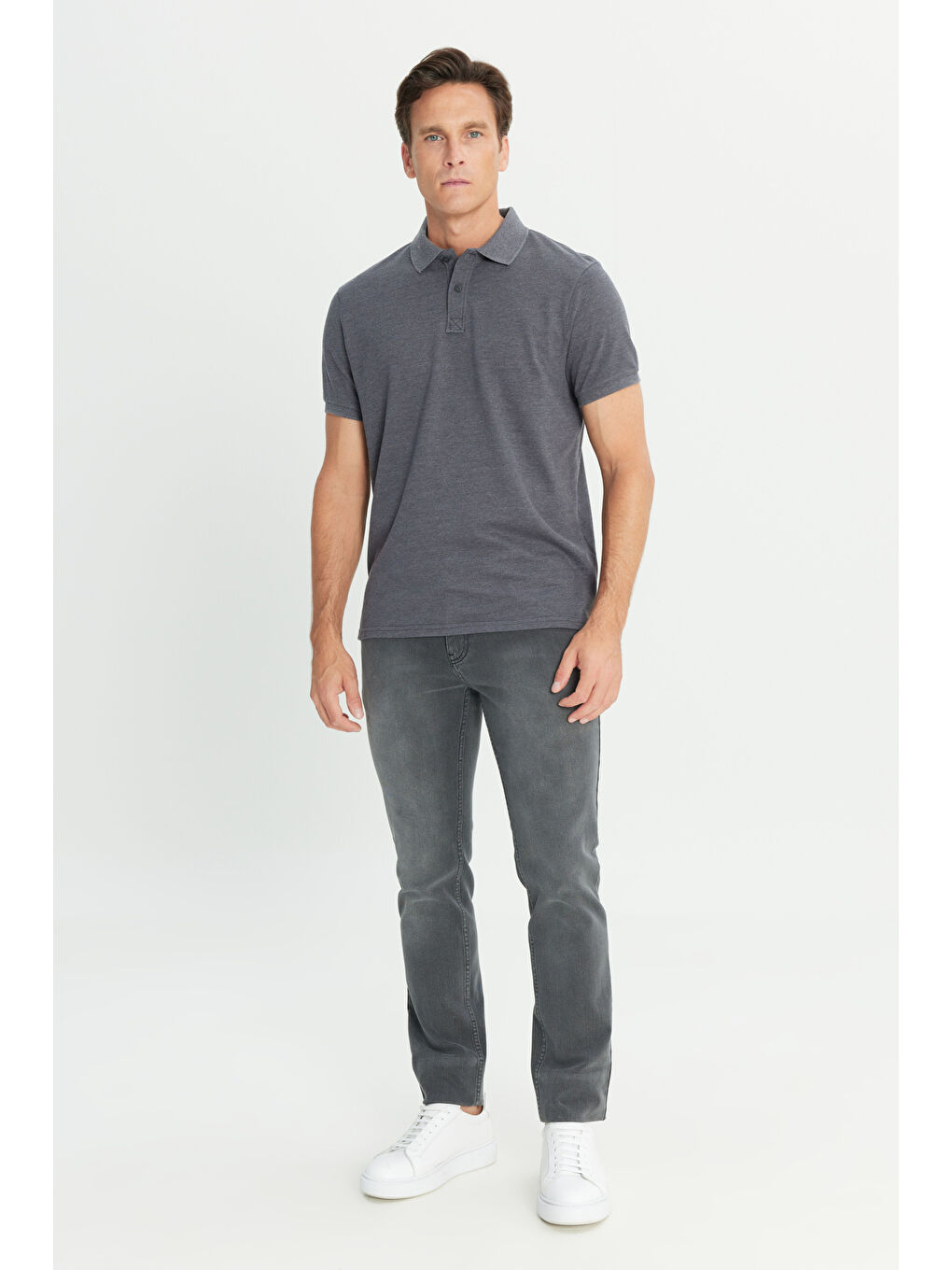 Erkek Antrasit Pamuklu Slim Fit Dar Kesim Polo Yaka Tişört-1