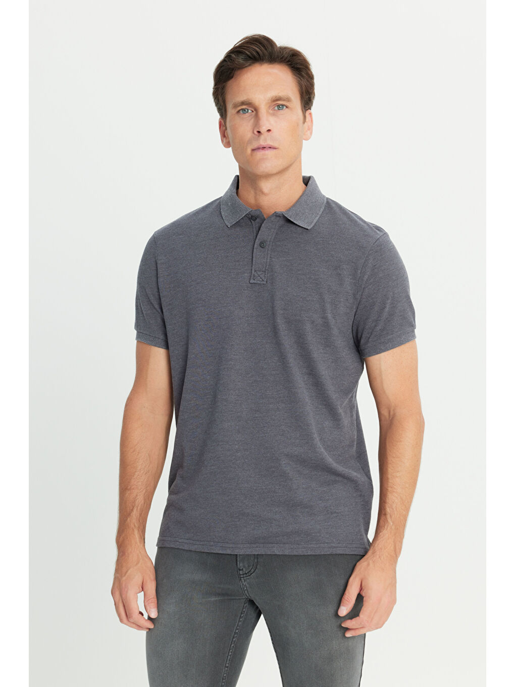 Erkek Antrasit Pamuklu Slim Fit Dar Kesim Polo Yaka Tişört-2
