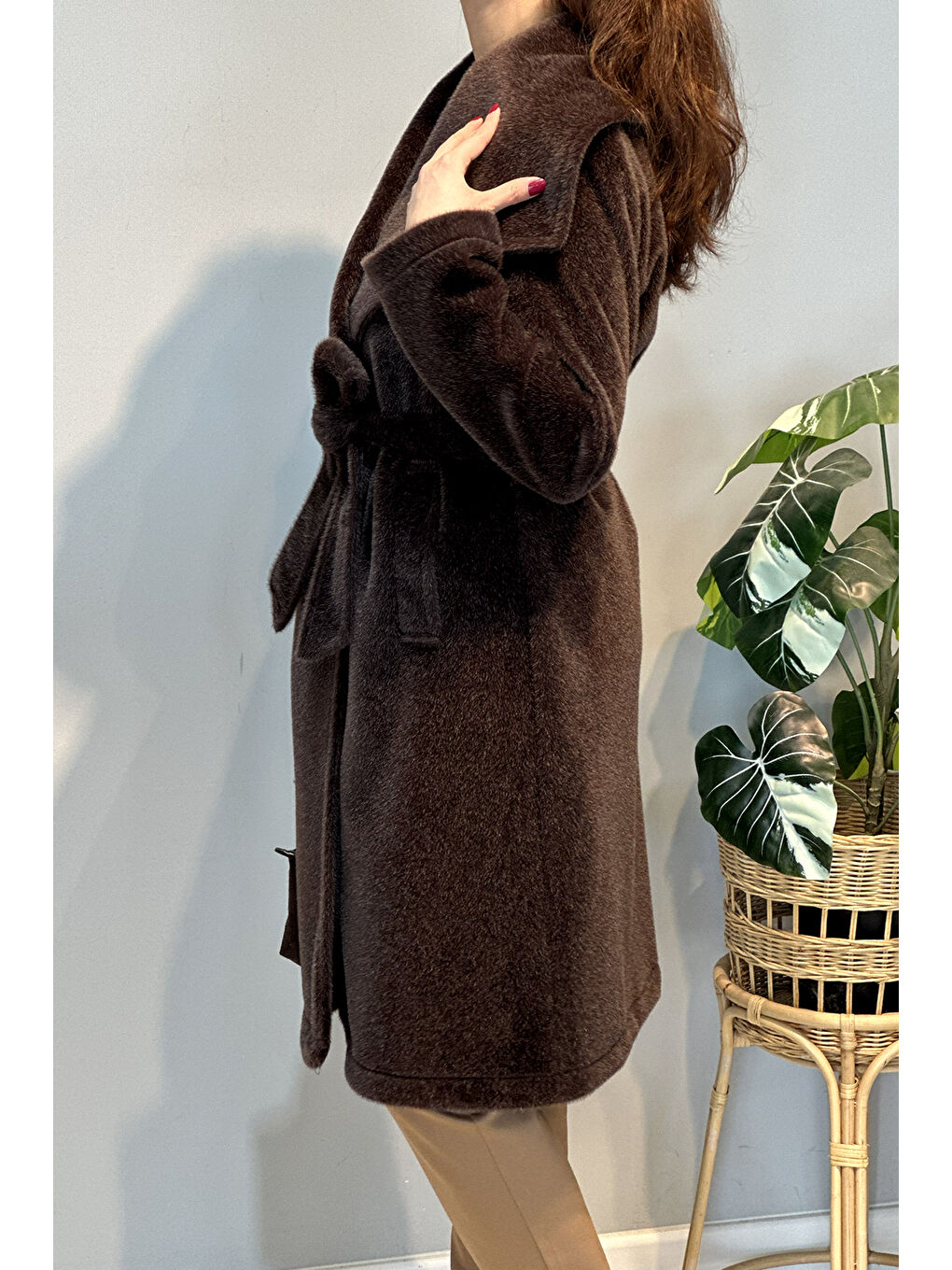 Geniş Yakalı Düğmeli Kaban 36234 Kahverengi-1