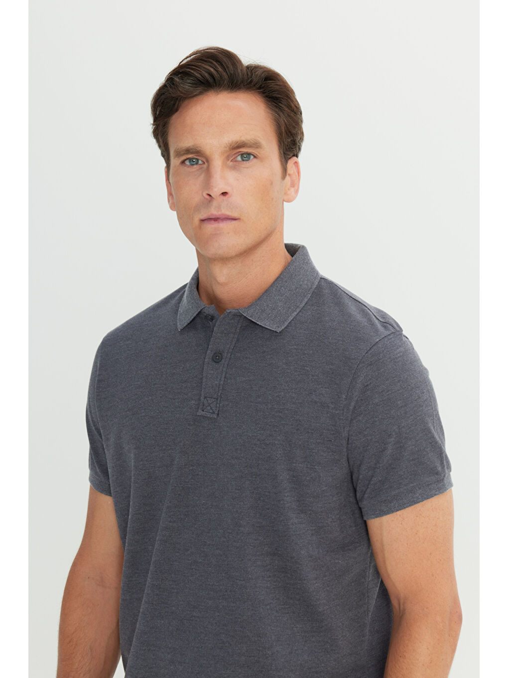Erkek Antrasit Pamuklu Slim Fit Dar Kesim Polo Yaka Tişört-3