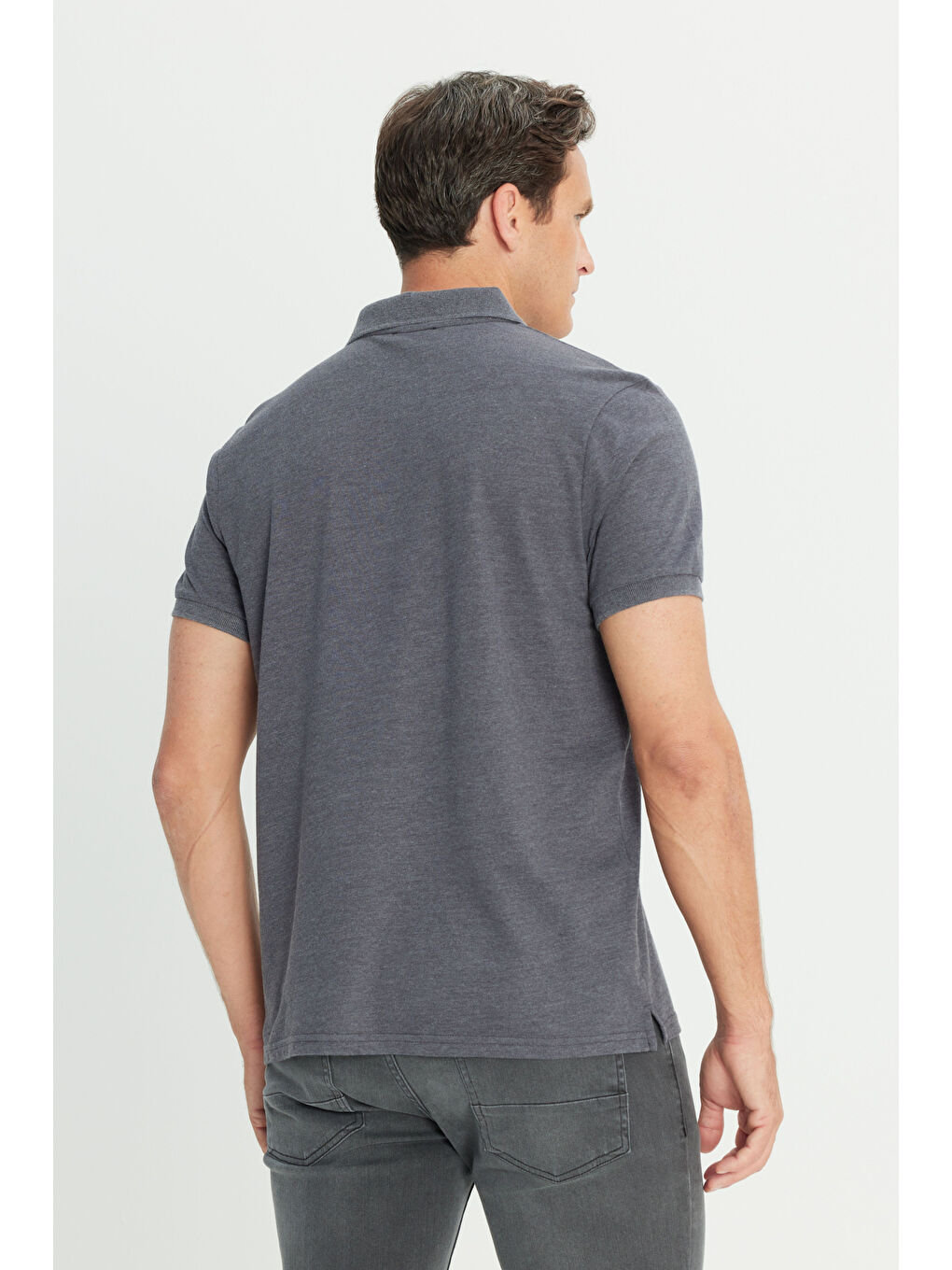 Erkek Antrasit Pamuklu Slim Fit Dar Kesim Polo Yaka Tişört-5