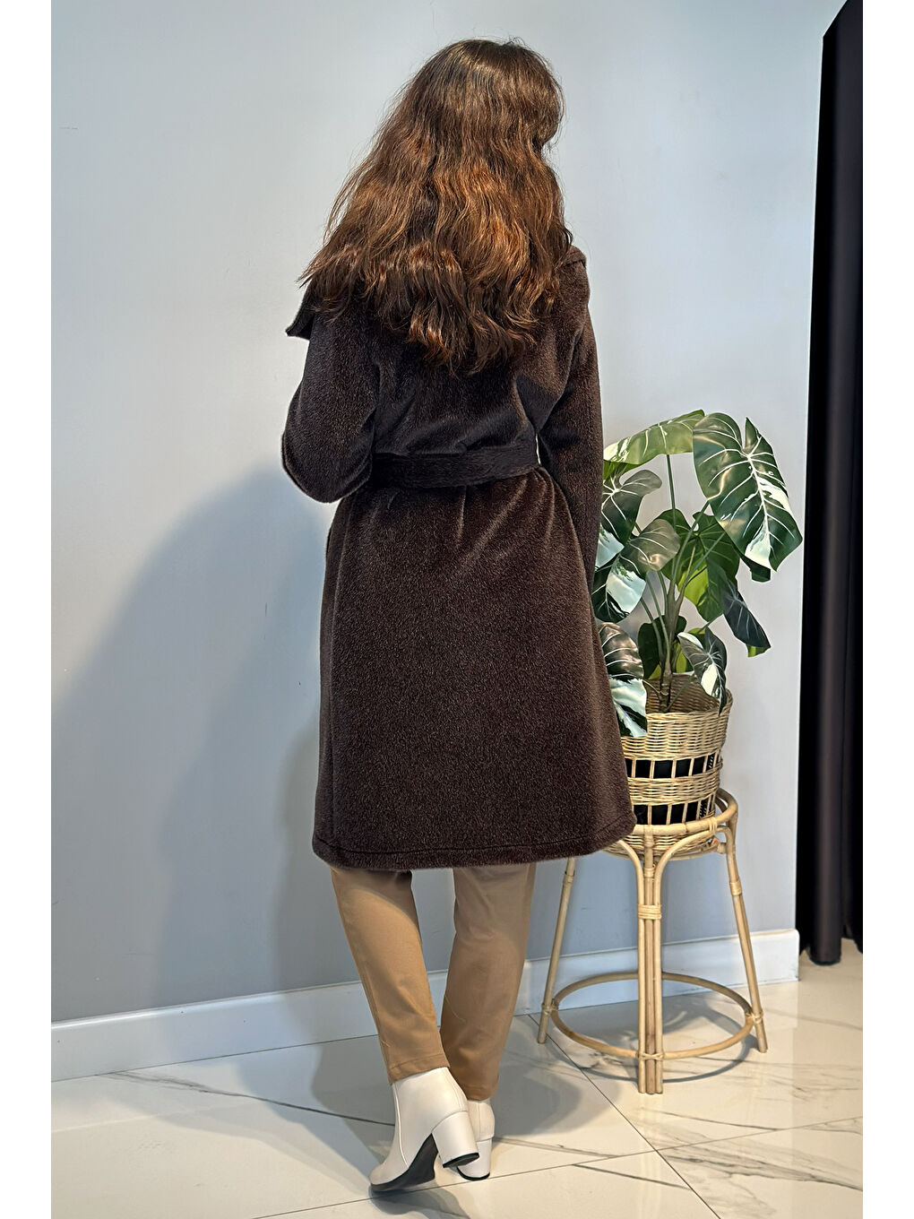 Geniş Yakalı Düğmeli Kaban 36234 Kahverengi-2