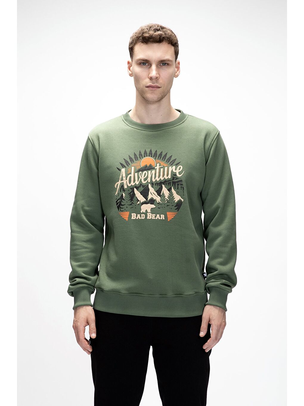 Yeşil Adventure Soluk Yeşi̇l Crewneck Erkek Baskılı Sweatshirt