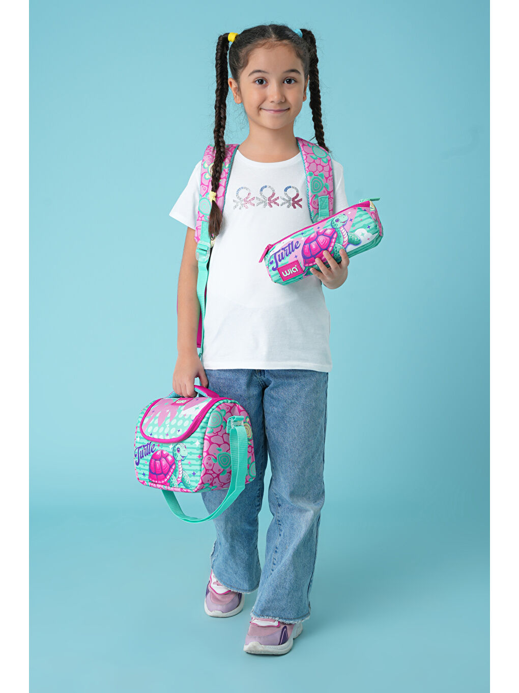 3'lü Kaplumbağa Temalı Çocuk Okul Çanta Seti-8