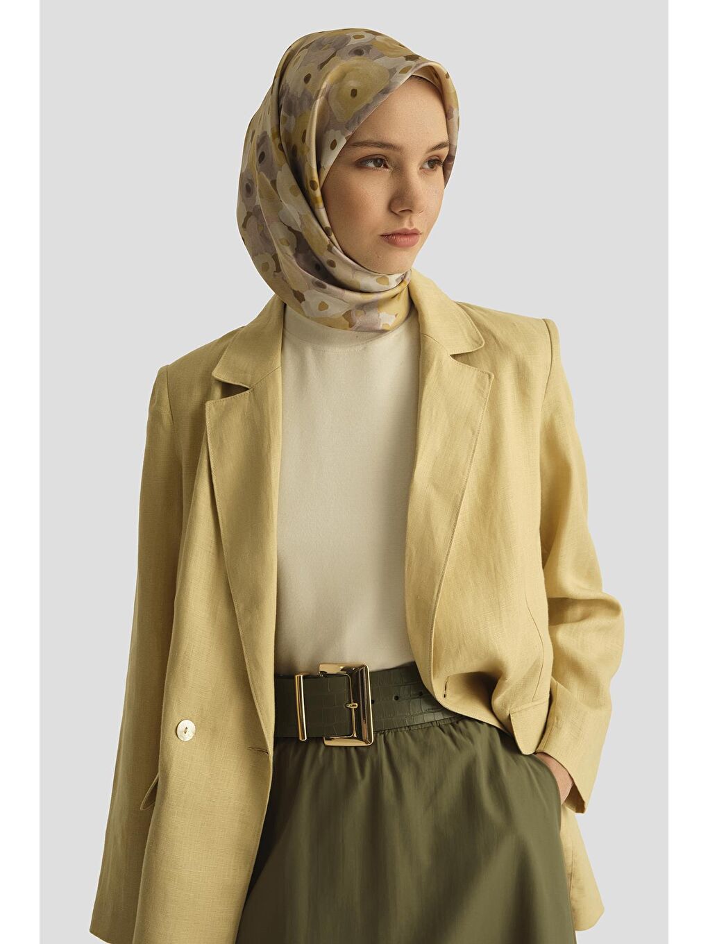 Sarı Kruvaze Keten Ceket 25Y5917 Limon-1