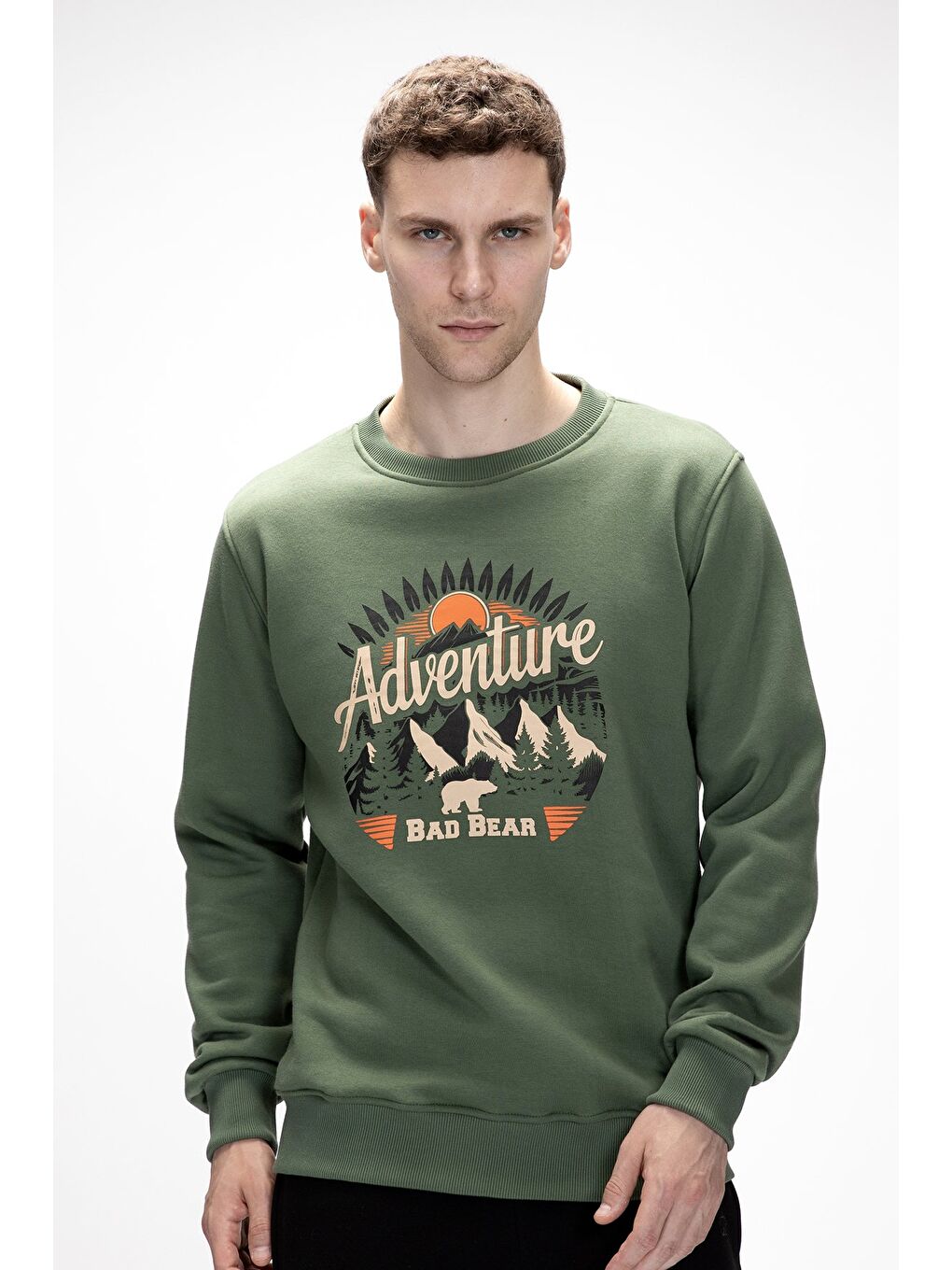 Yeşil Adventure Soluk Yeşi̇l Crewneck Erkek Baskılı Sweatshirt-3
