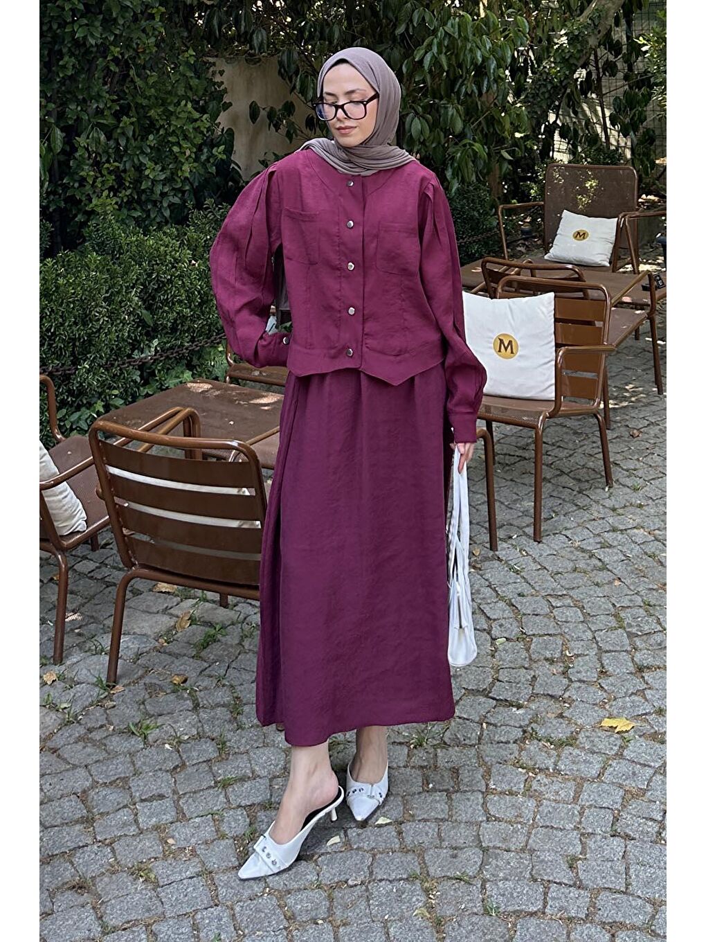 Etekli Tesettür Takım Bordo