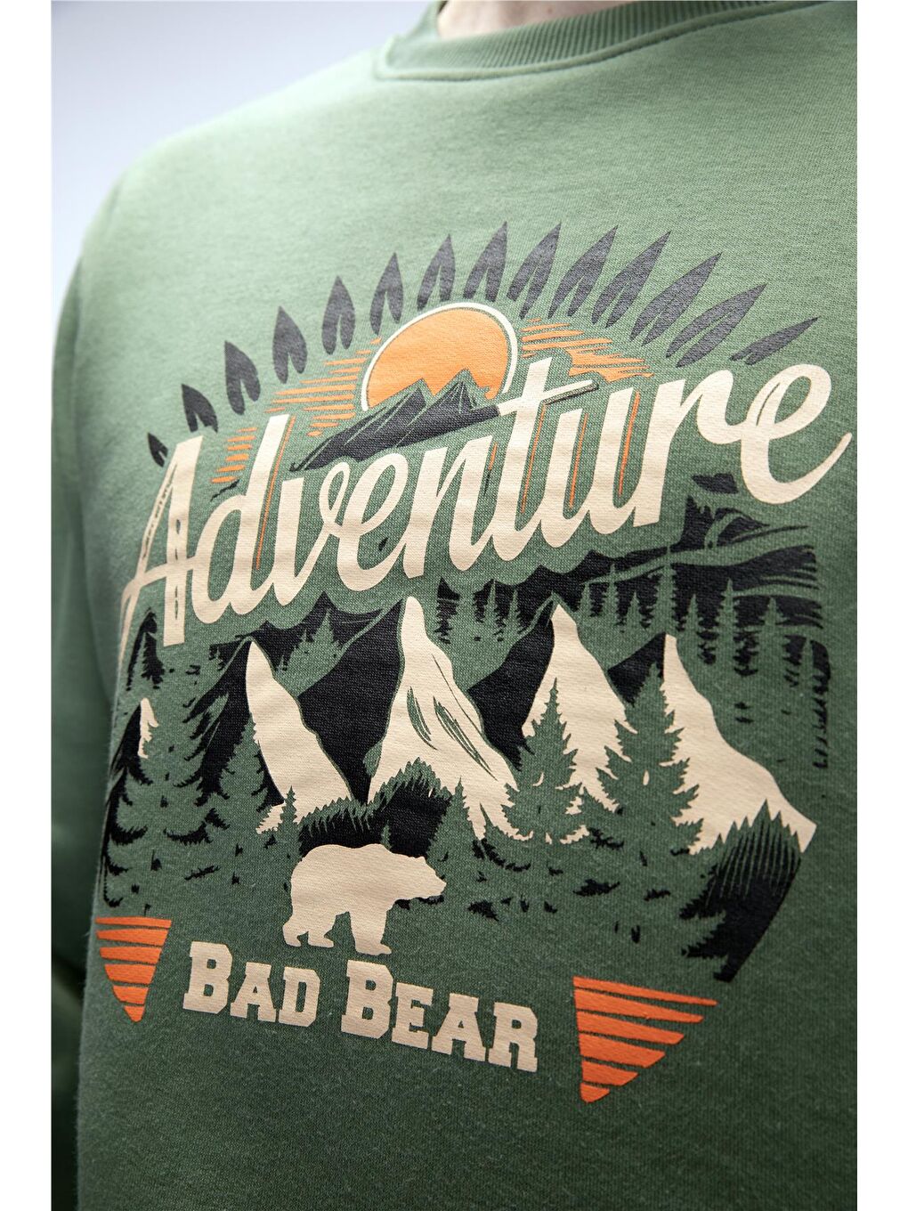 Yeşil Adventure Soluk Yeşi̇l Crewneck Erkek Baskılı Sweatshirt-4
