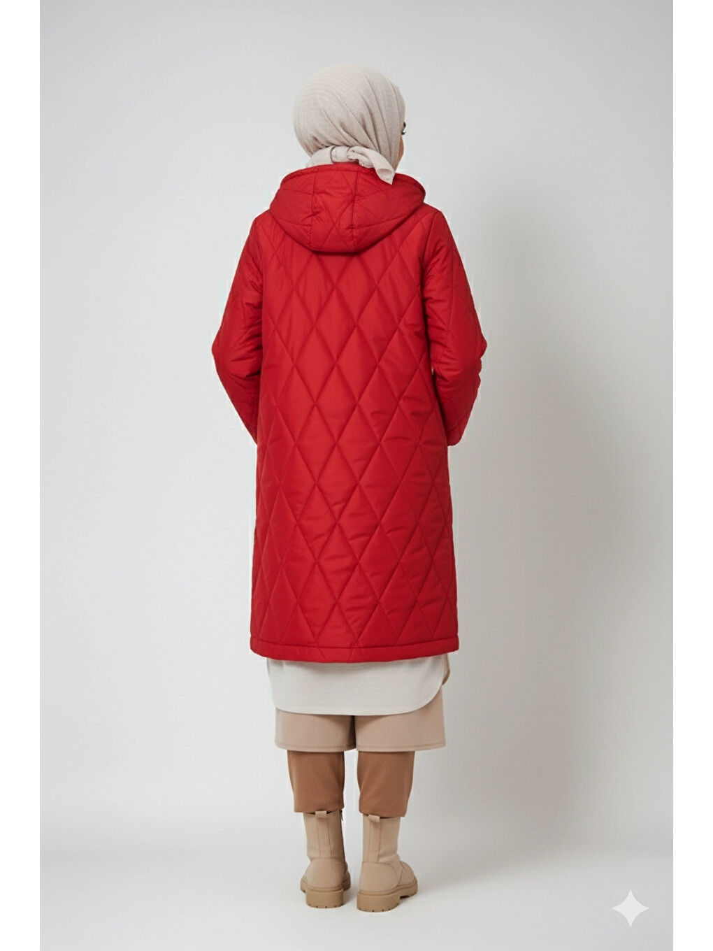 Kadın Bordo Uzun Kapitone Astarlı Şişme Tesettür Mont HZL25W-BD151381-3