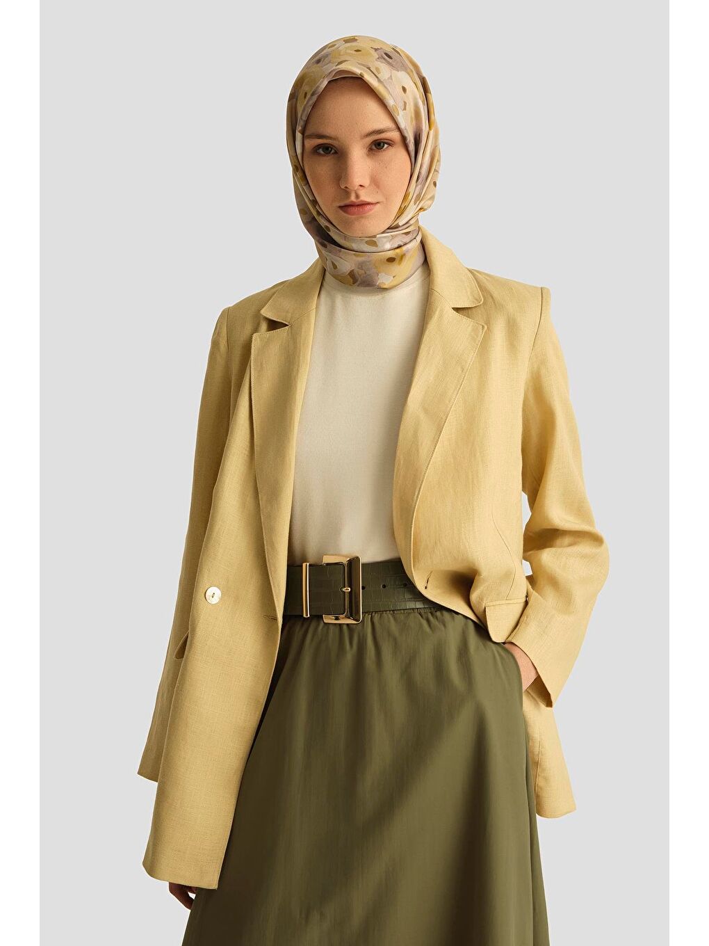 Sarı Kruvaze Keten Ceket 25Y5917 Limon-3