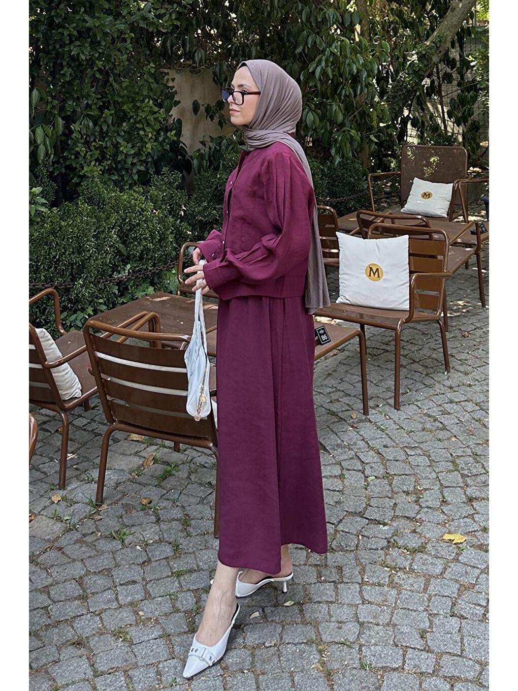 Etekli Tesettür Takım Bordo-1