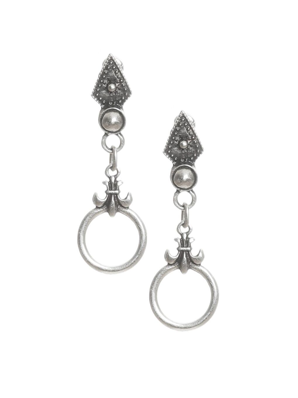 Gri Kadın Antik Gümüş Kaplama Çivili Model Etnik Motifli Otantik Küpe