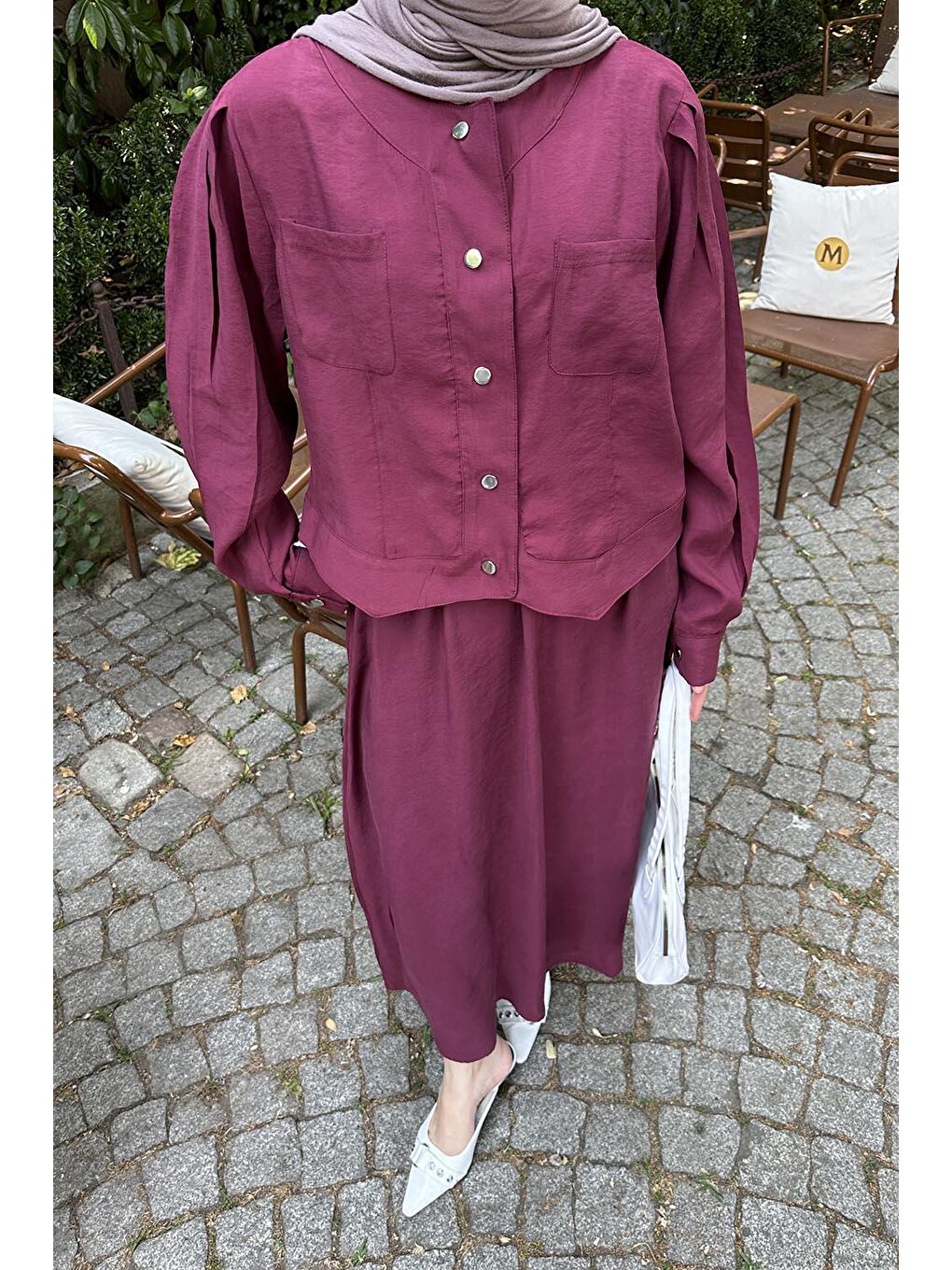 Etekli Tesettür Takım Bordo-2