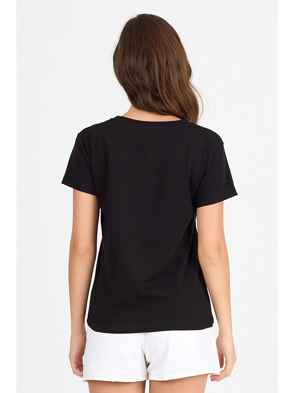 Siyah Kadın V Yaka T-shirt 3005-3