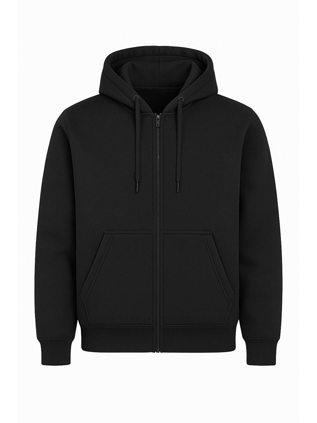 Kadın Siyah %100 Doğal Pamuk 3 İplik Şardonlu Kalın Kışlık Fermuarlı Kapüşonlu Cepli Sweatshirt