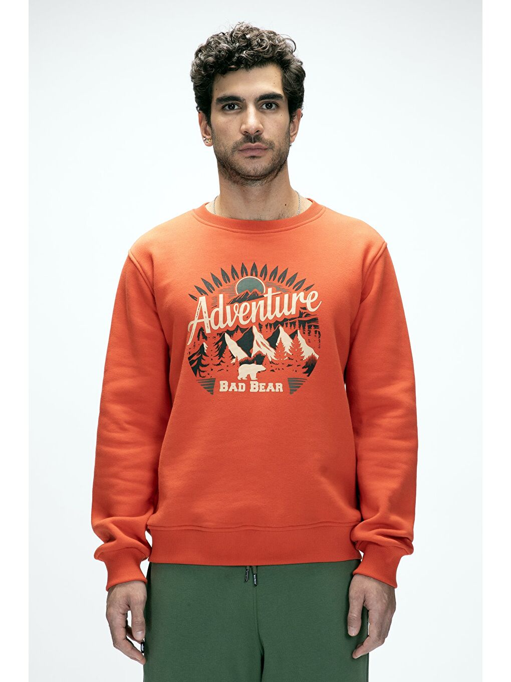 Kahverengi Adventure Tarçın Crewneck Erkek Baskılı Sweatshirt