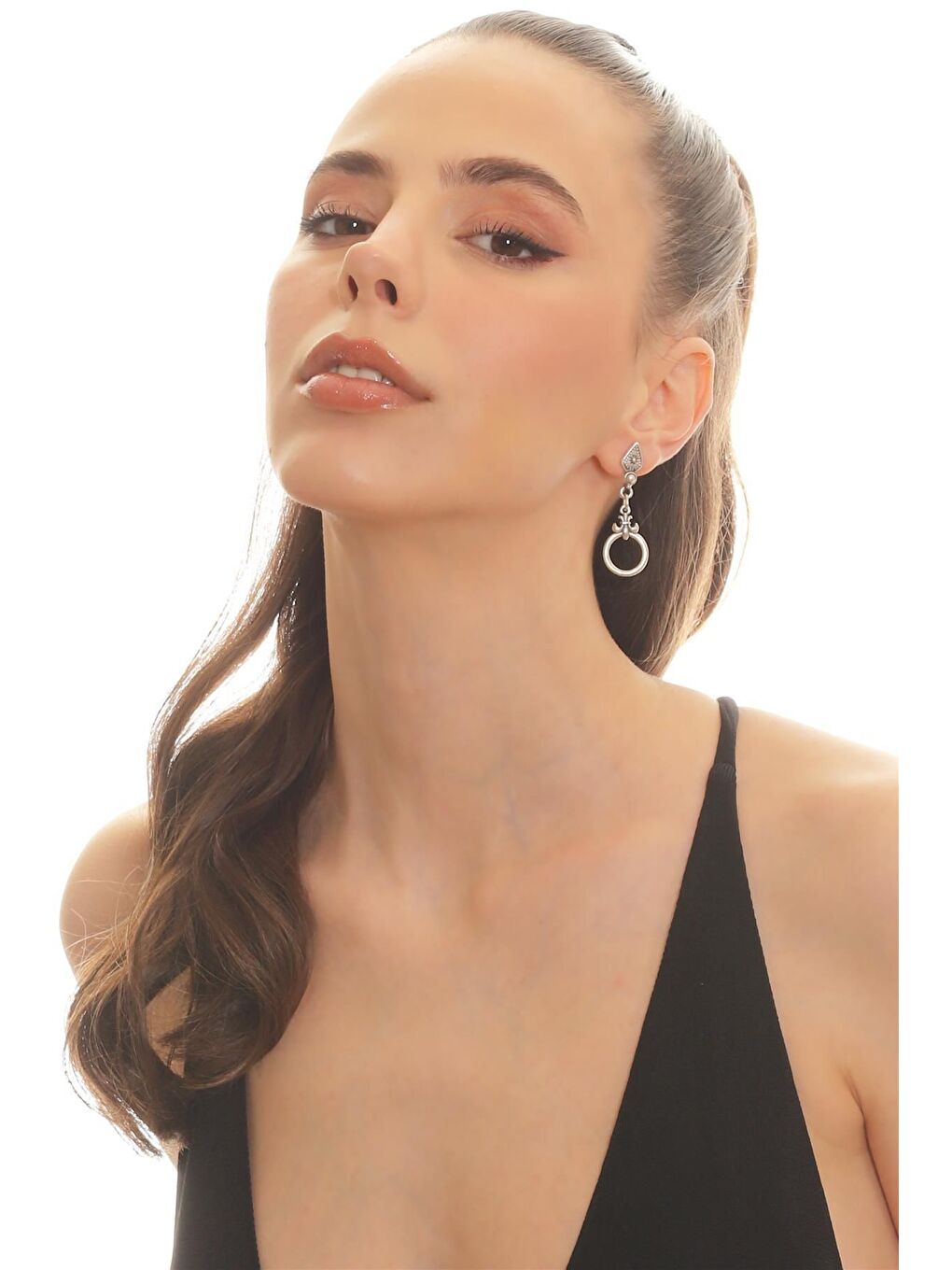 Gri Kadın Antik Gümüş Kaplama Çivili Model Etnik Motifli Otantik Küpe-1