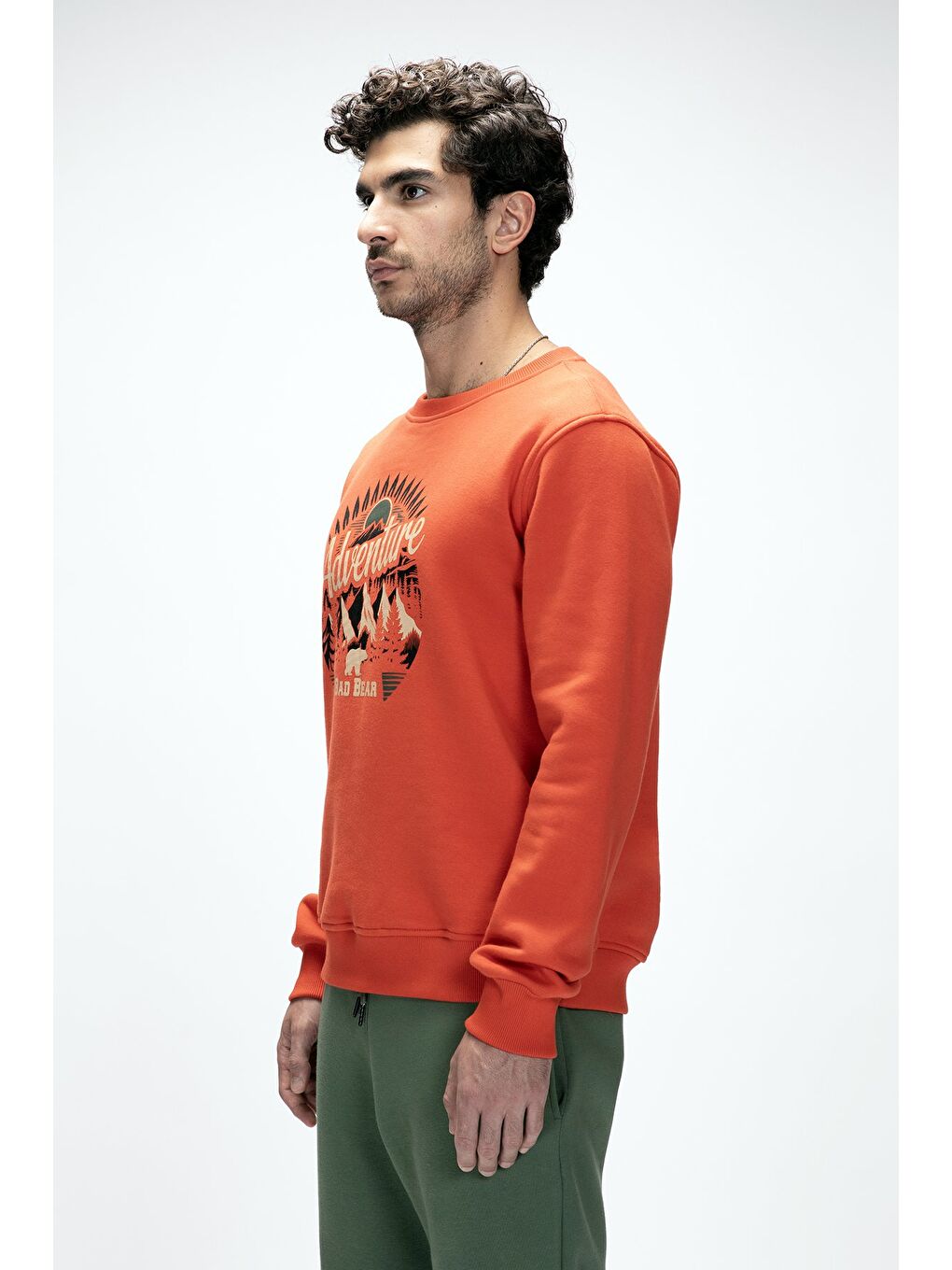 Kahverengi Adventure Tarçın Crewneck Erkek Baskılı Sweatshirt-1