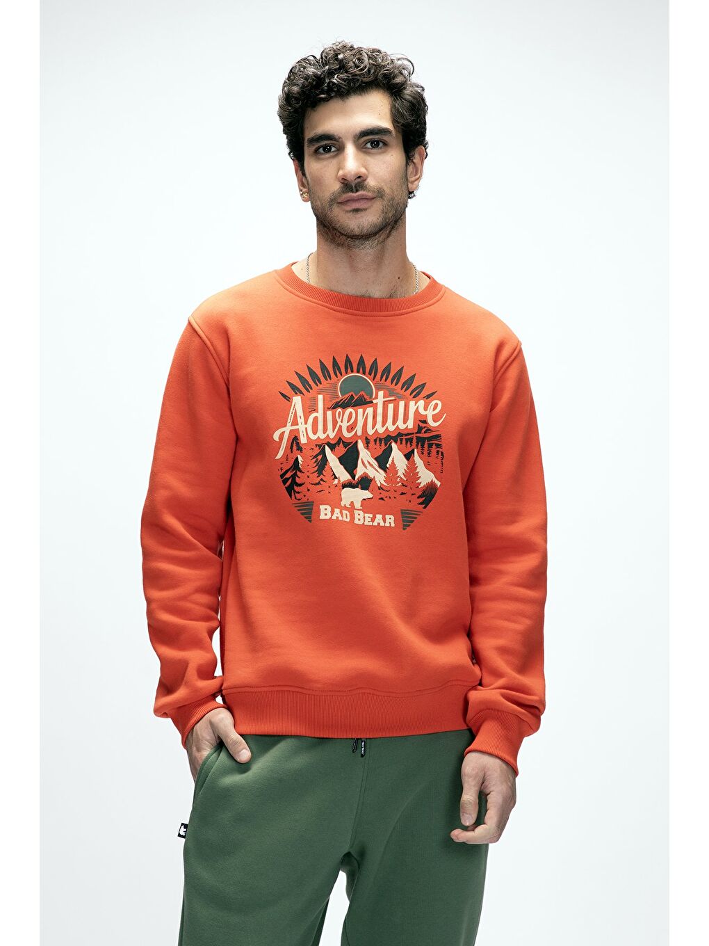 Kahverengi Adventure Tarçın Crewneck Erkek Baskılı Sweatshirt-3