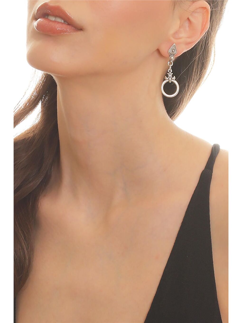 Gri Kadın Antik Gümüş Kaplama Çivili Model Etnik Motifli Otantik Küpe-2