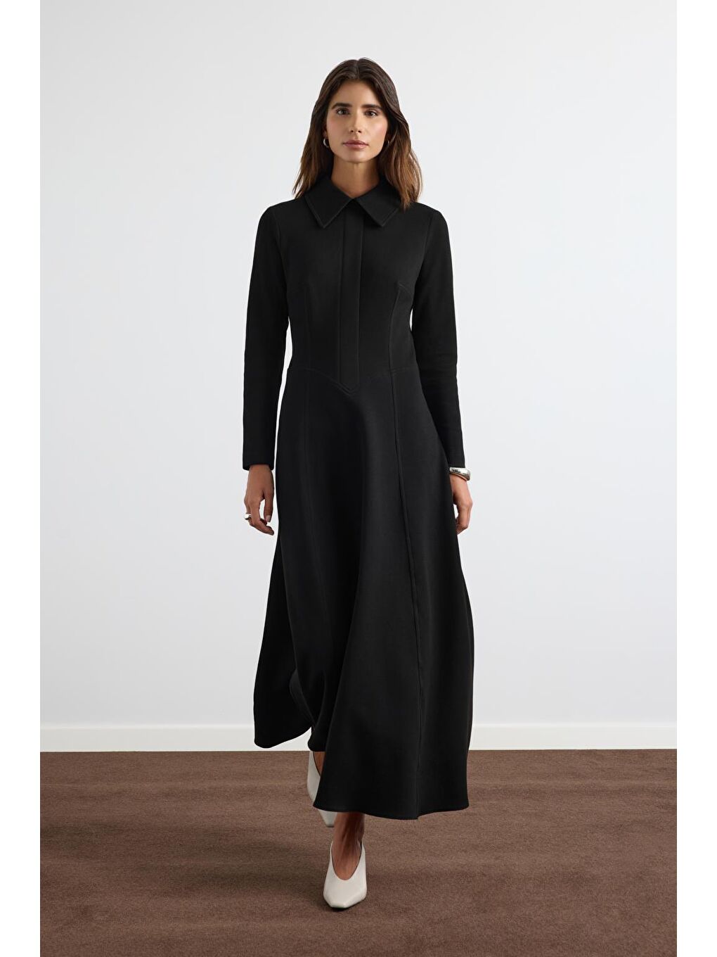Geniş Yakalı Örme Elbise Siyah-2