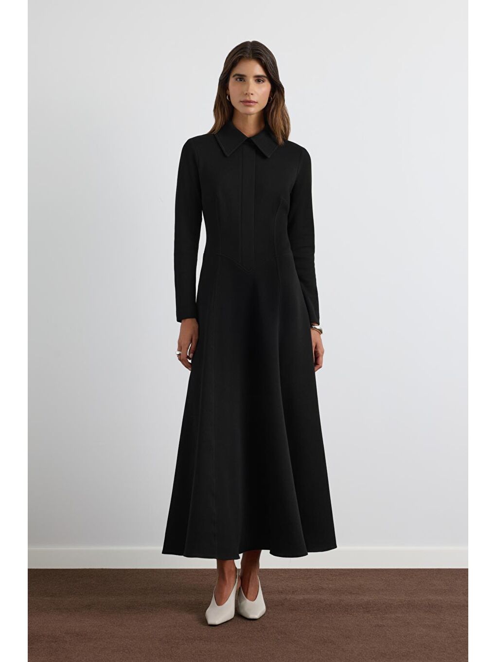 Geniş Yakalı Örme Elbise Siyah-3