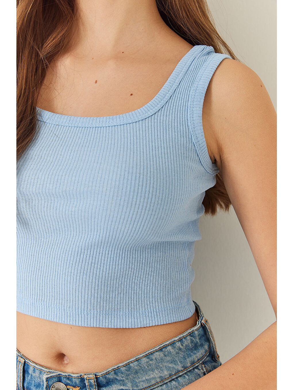 Mavi Kadın Askılı Fitilli Kaşkorse Bluz-2