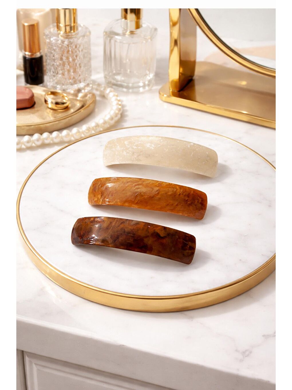 Kahverengi Natura Sedef Desenli Kemik Otomatik Saç Tokası-1