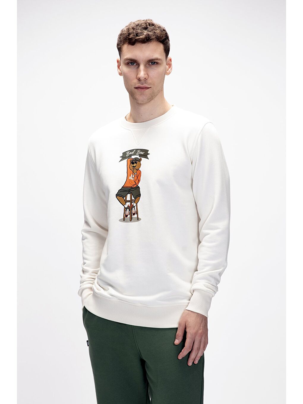 Beyaz Acme Marshmallow Erkek Baskılı Sweatshirt-4