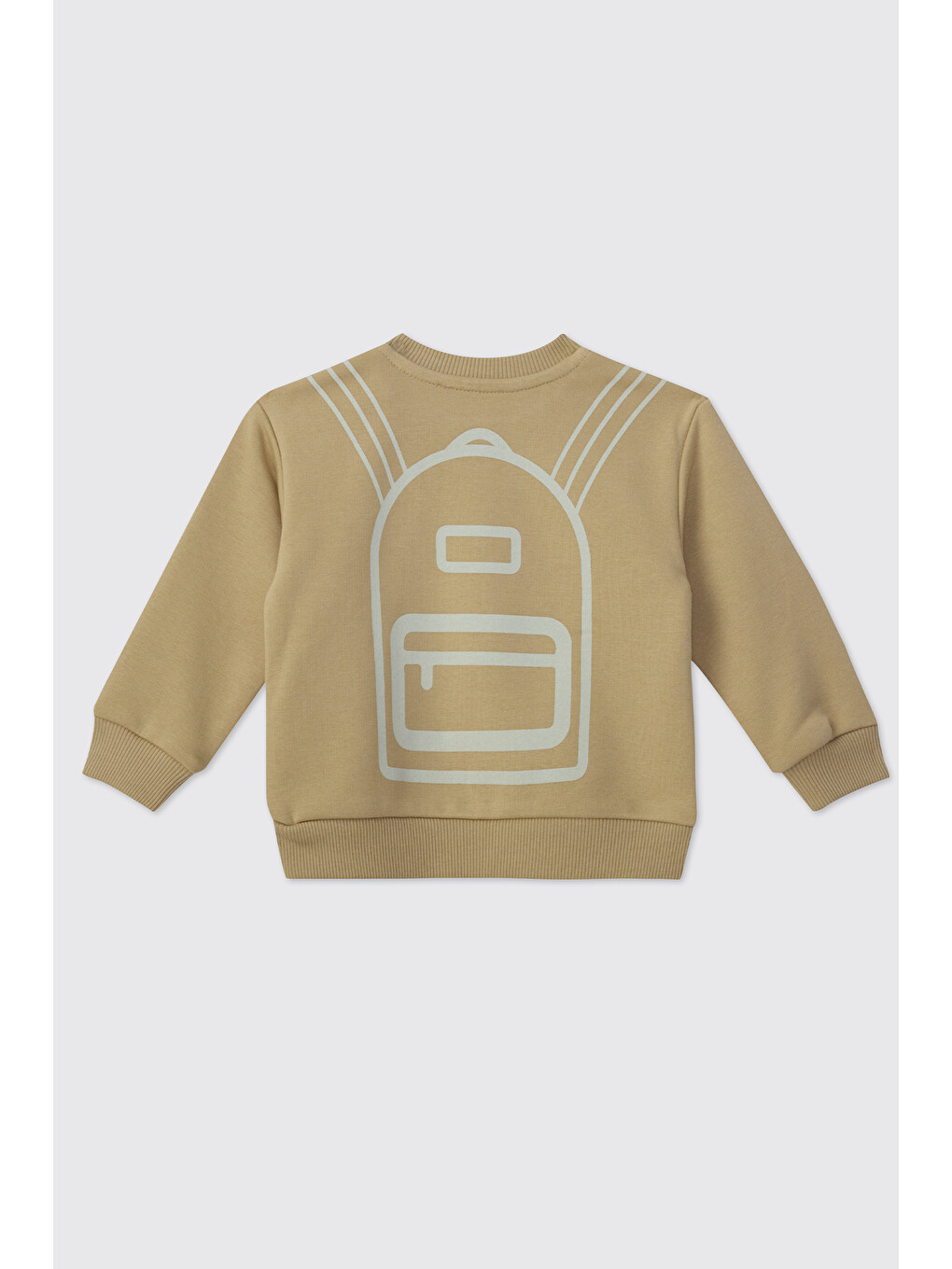 Erkek Bebek Bisiklet Yaka Baskı Detaylı Bej Sweatshirt-1
