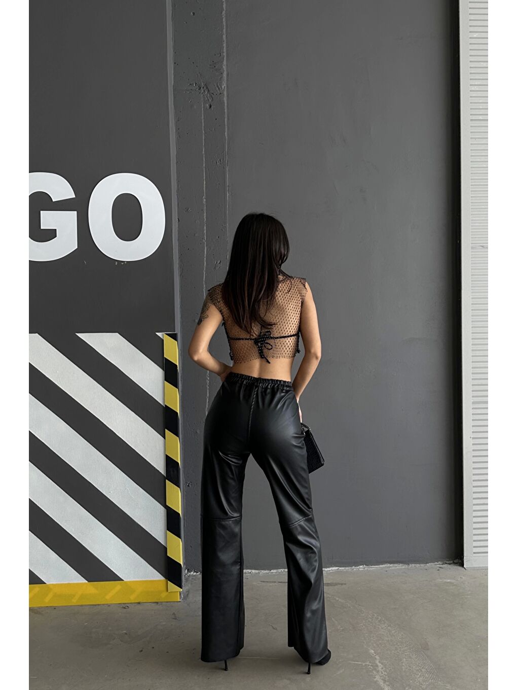 Kadın Siyah Palazzo Deri Pantolon 0291-10046-1