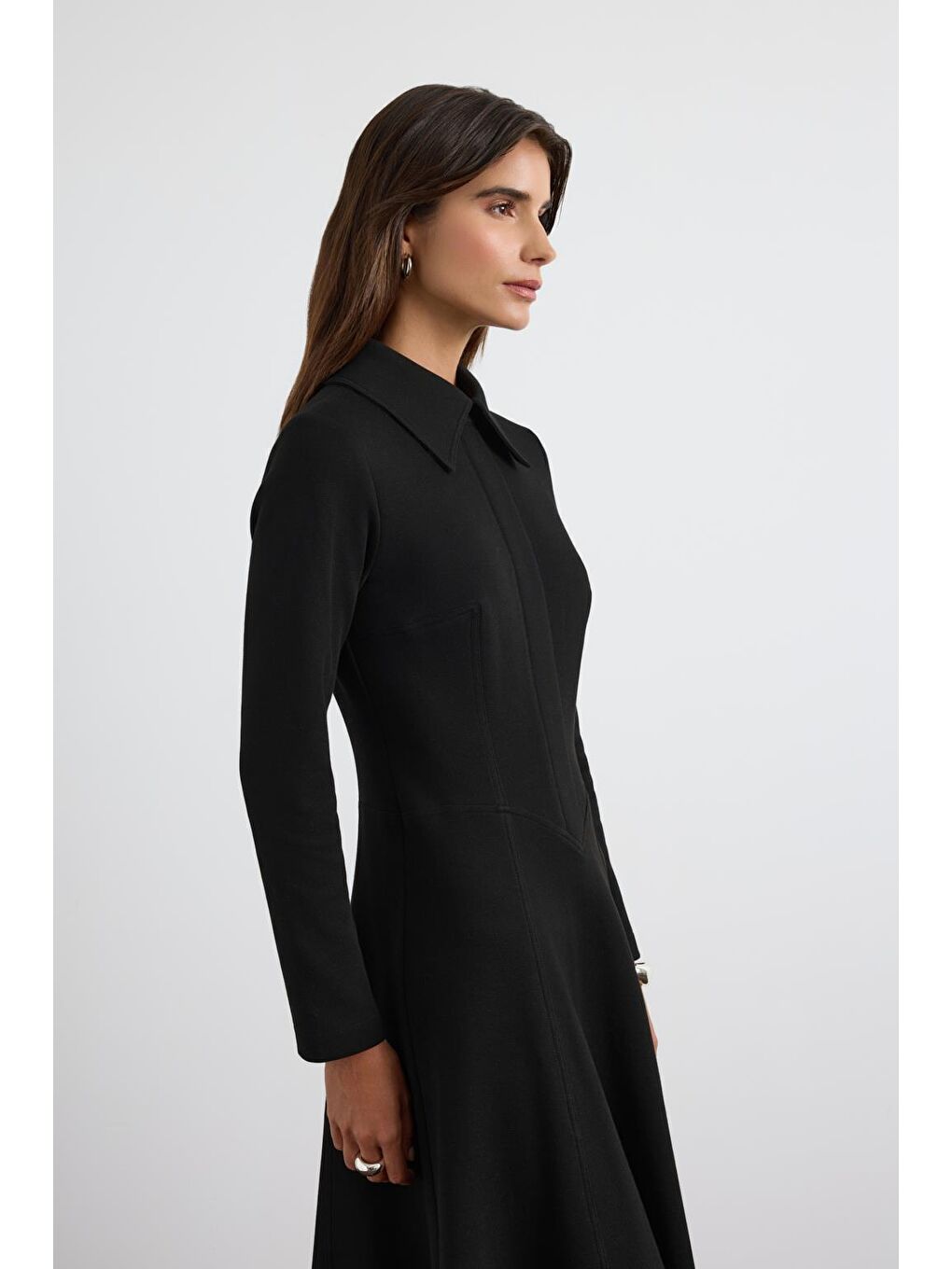 Geniş Yakalı Örme Elbise Siyah-4
