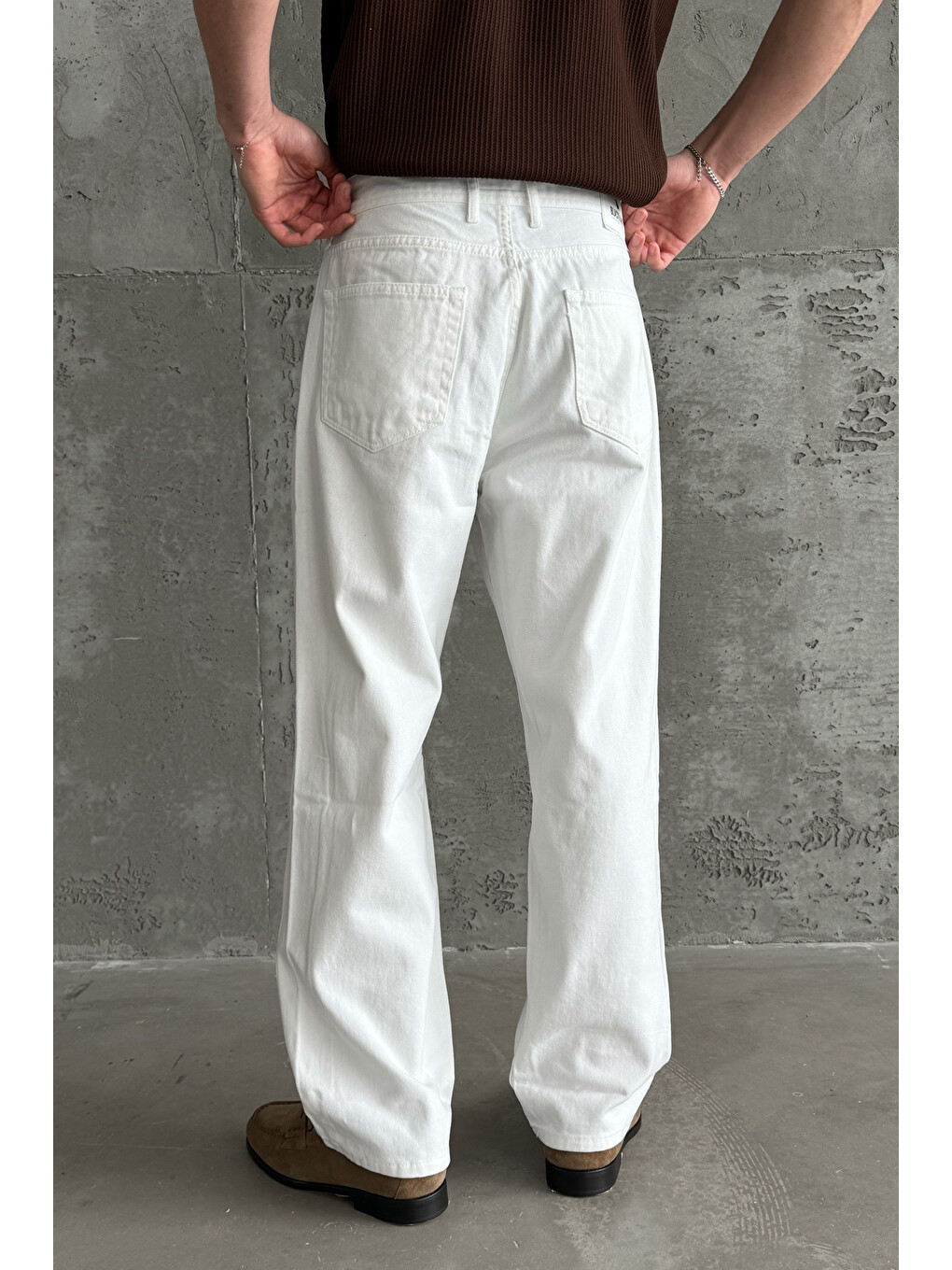 Beyaz Erkek Regular Jean Pantolon-2