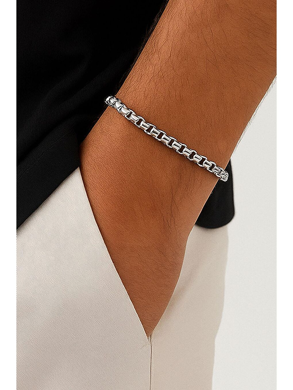 Gri Erkek Kalın Yuvarlak Çelik Bileklik (19cm)-5