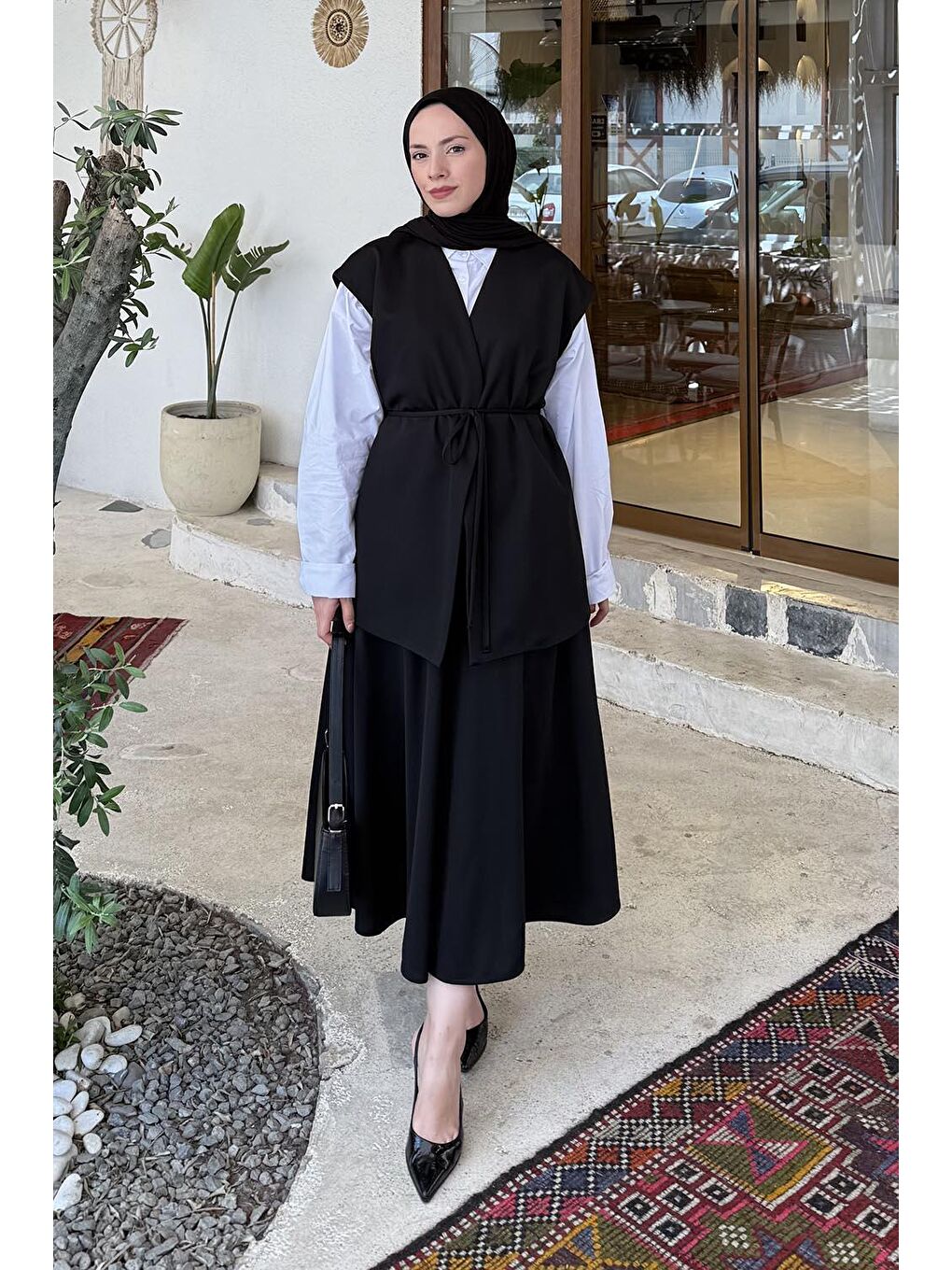 Yelek-Etek İkili Tesettür Takım Siyah