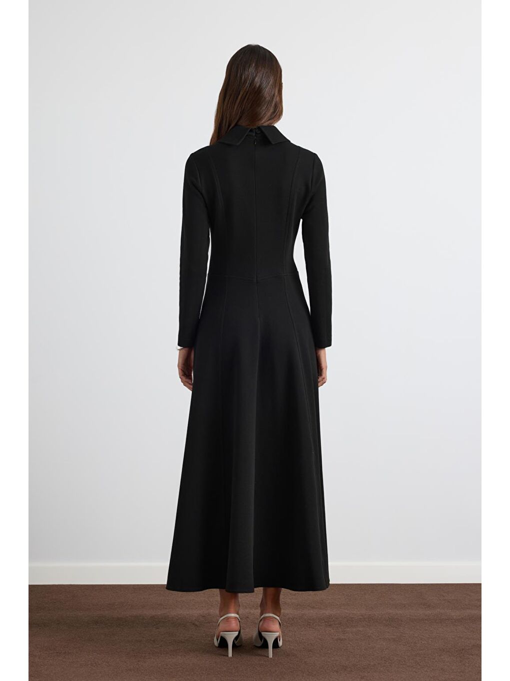 Geniş Yakalı Örme Elbise Siyah-5