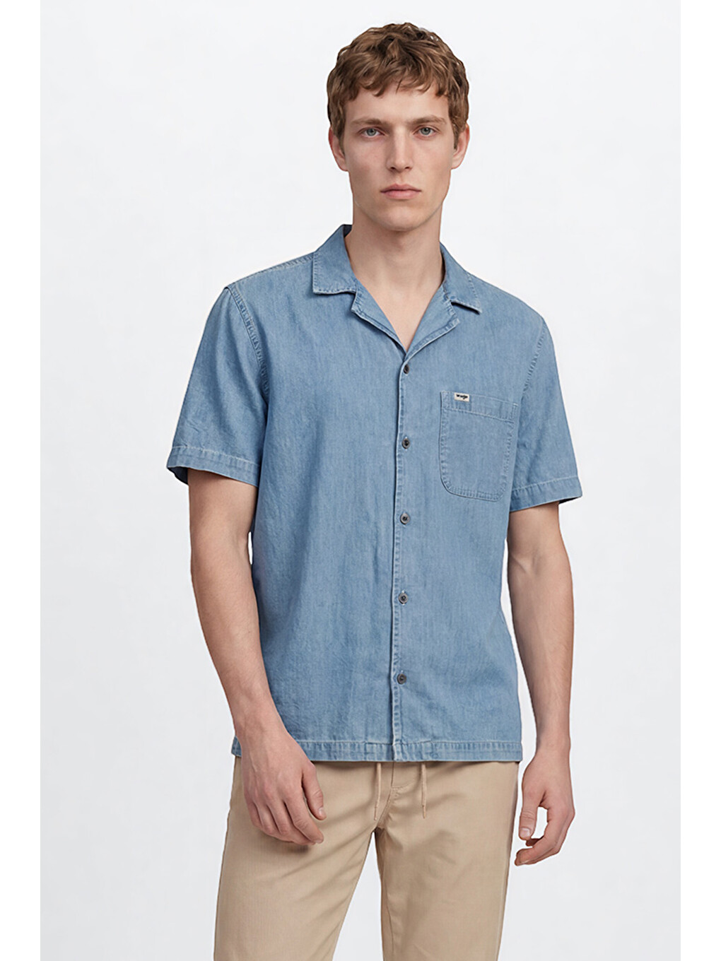 İndigo %100 Pamuk Relaxed Fit Rahat Kesim Gömlek Yaka Denim Gömlek-1