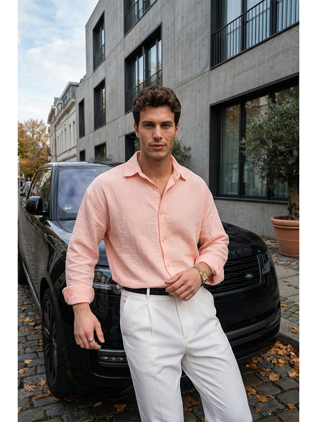 Pembe Yurin Erkek Premium Müslin %100 Pamuk Oversize Uzun Kollu Gömlek-1