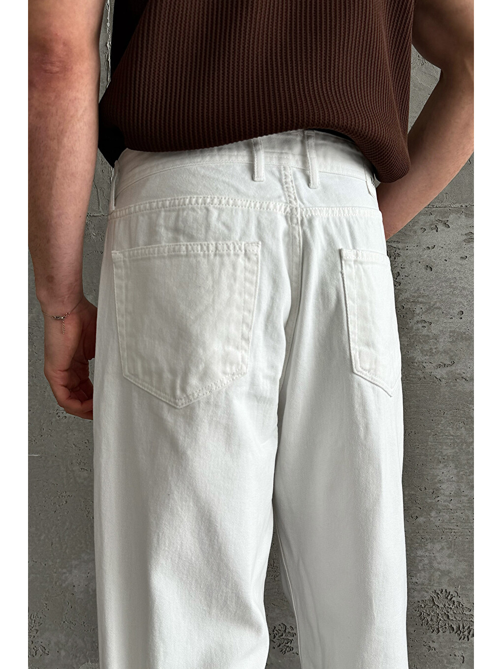 Beyaz Erkek Regular Jean Pantolon-3