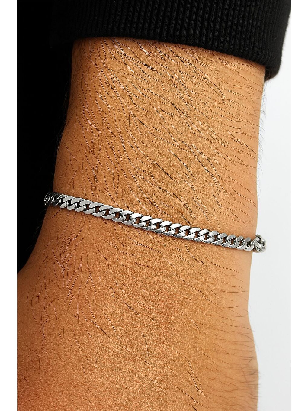 Gri Erkek Yassı İnce Çelik Bileklik