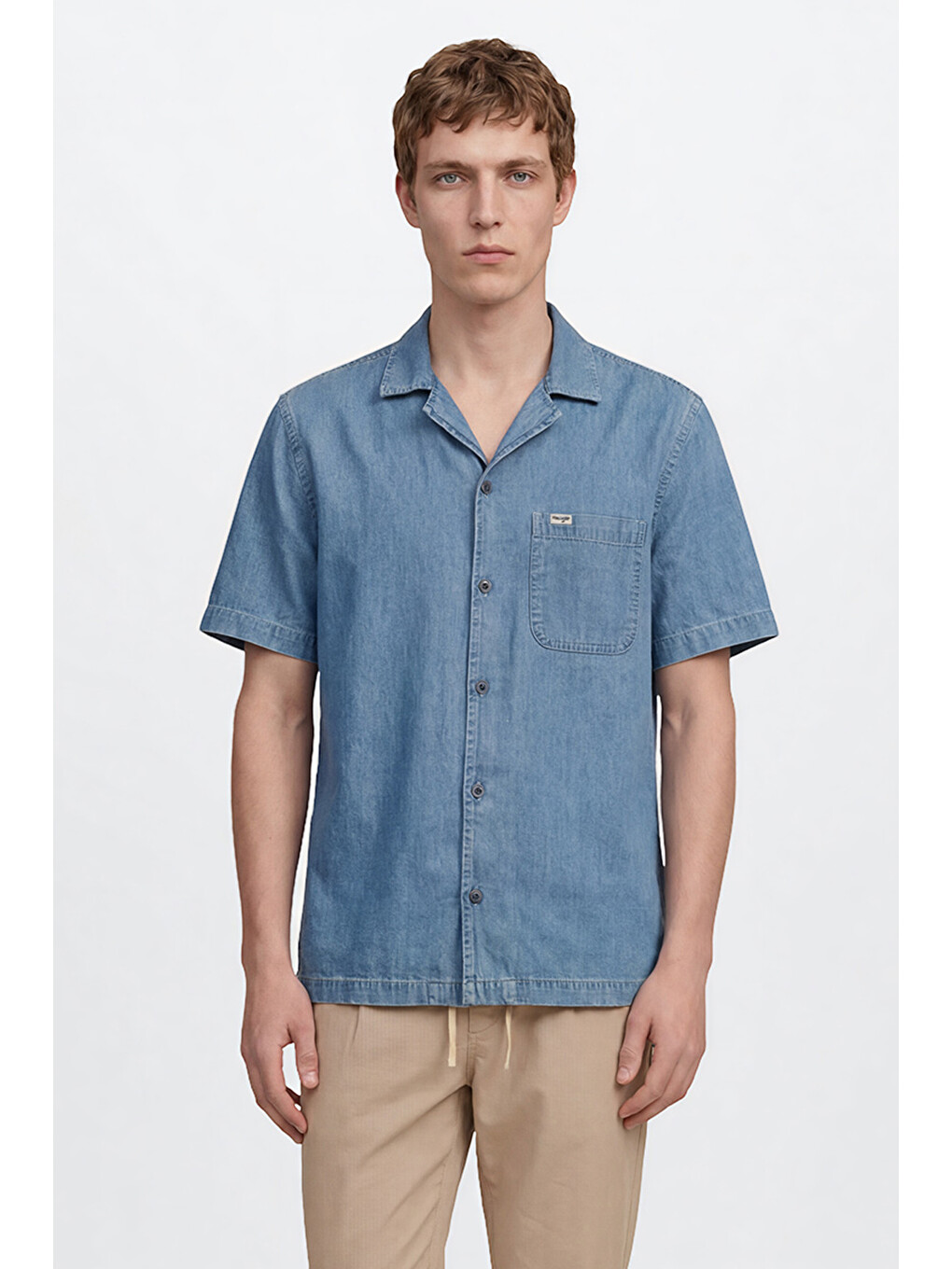 İndigo %100 Pamuk Relaxed Fit Rahat Kesim Gömlek Yaka Denim Gömlek-3