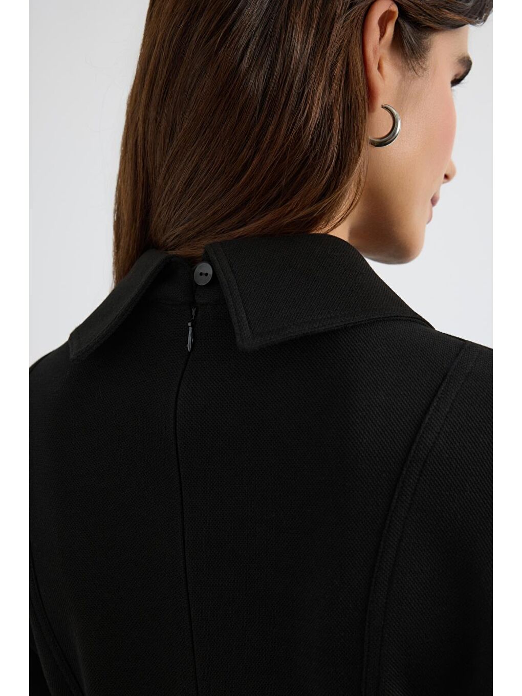 Geniş Yakalı Örme Elbise Siyah-6