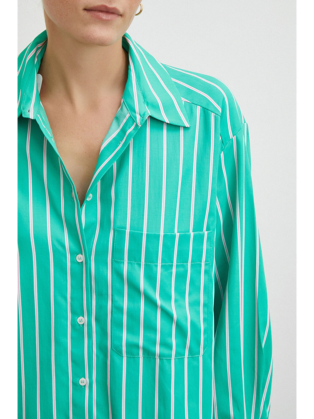 Çizgili Poplin Gömlek Yeşil-2