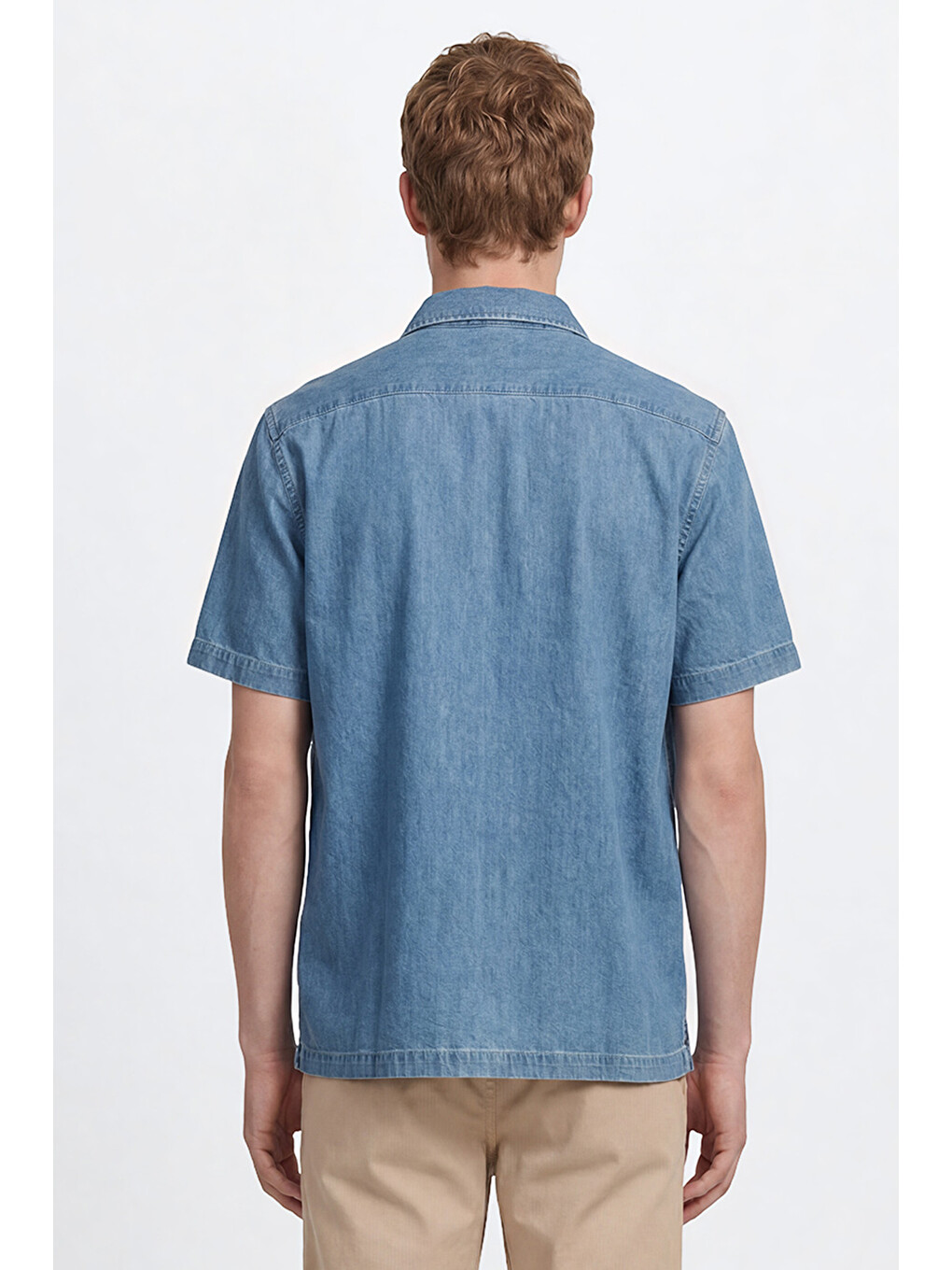 İndigo %100 Pamuk Relaxed Fit Rahat Kesim Gömlek Yaka Denim Gömlek-4