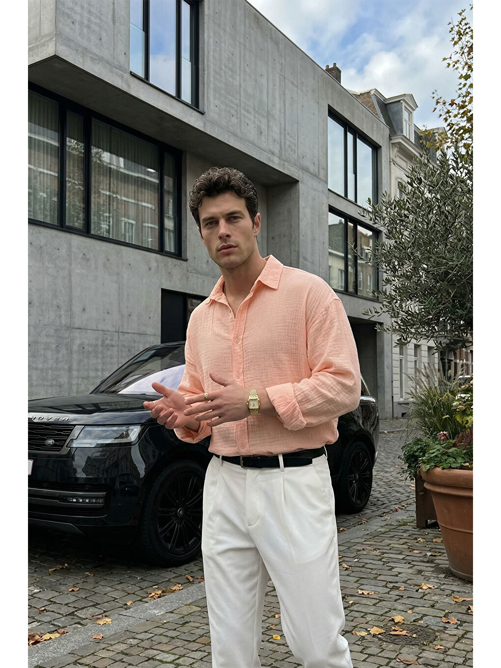 Pembe Yurin Erkek Premium Müslin %100 Pamuk Oversize Uzun Kollu Gömlek-3