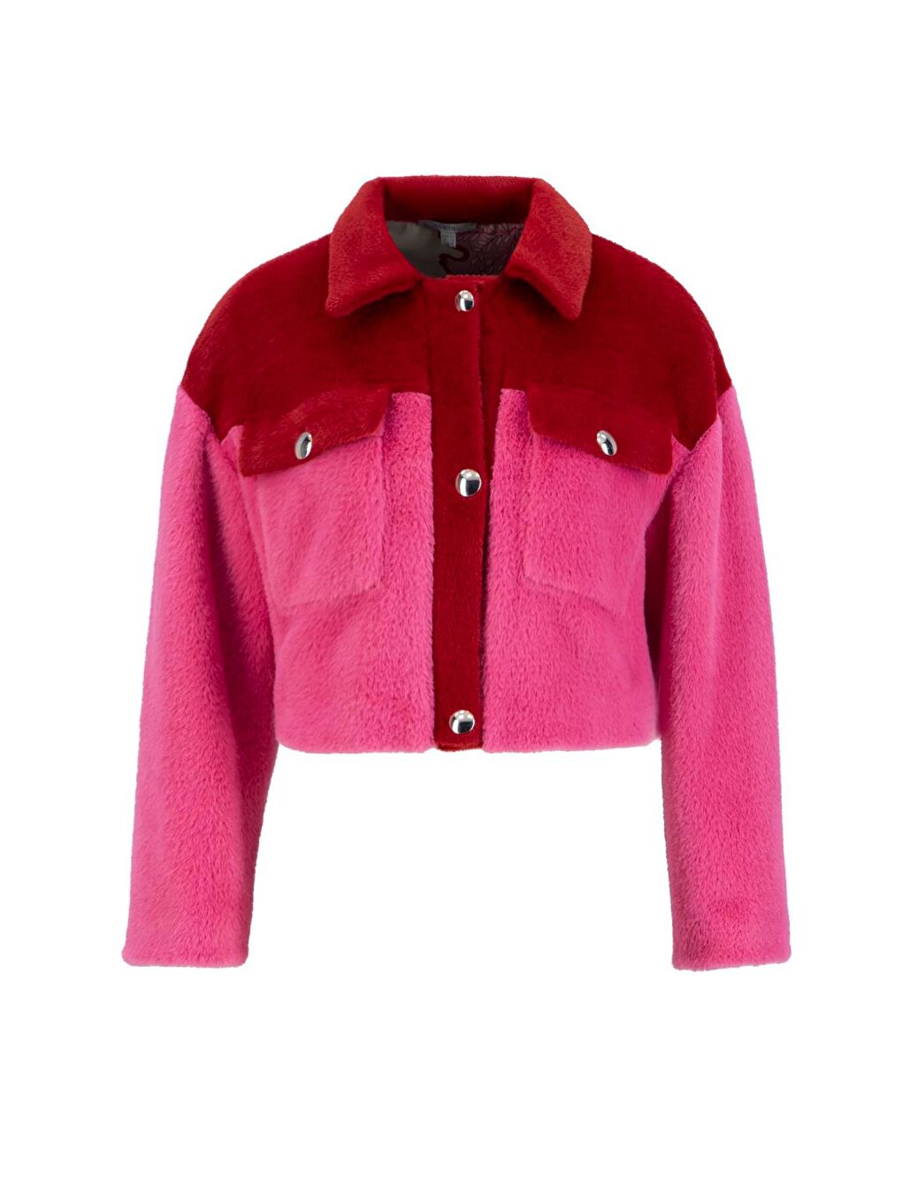 Blok Renkli Pelüş Ceket 24K5600 Kırmızı-5