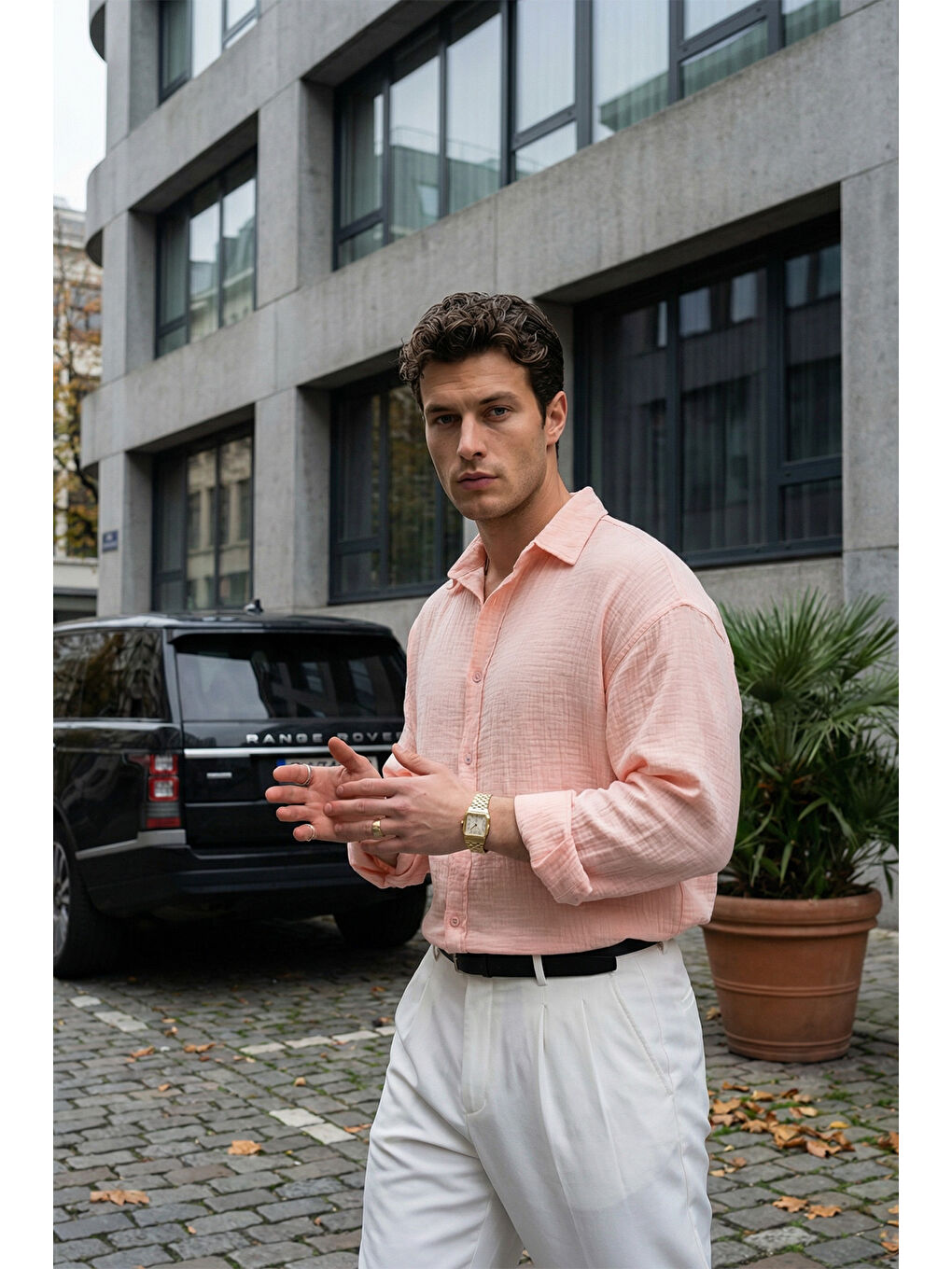 Pembe Yurin Erkek Premium Müslin %100 Pamuk Oversize Uzun Kollu Gömlek-4