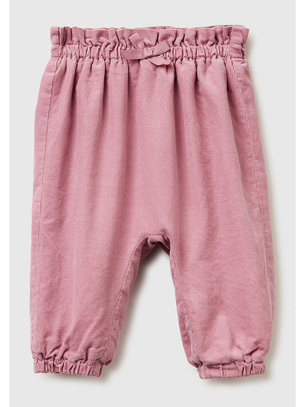 Pembe Bebek Gül Kurusu Fiyonk ve Etiket Detaylı Kadife Pantolon